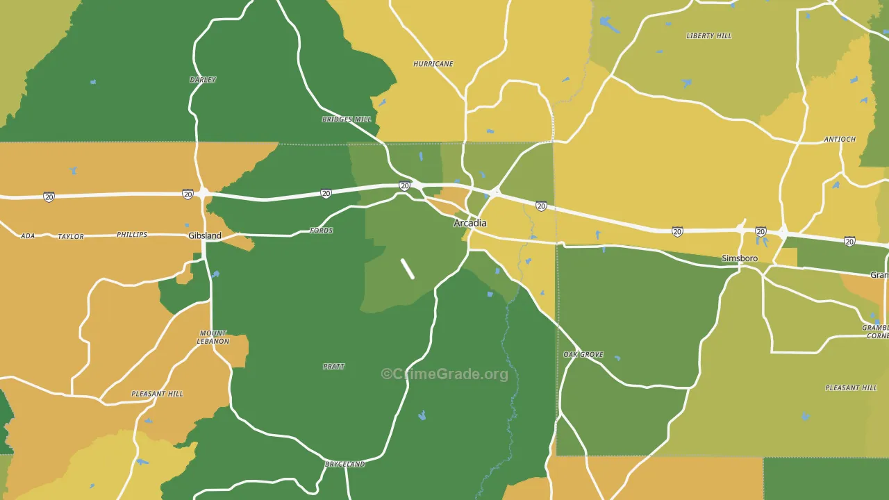 Arcadia, LA Map of Drug-Related Crime Rates