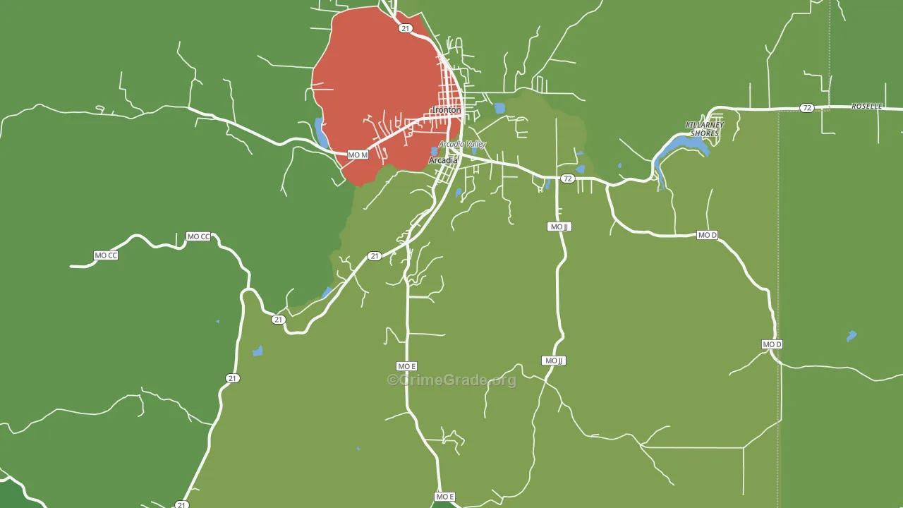 Arcadia, MO Map of Drug-Related Crime Rates