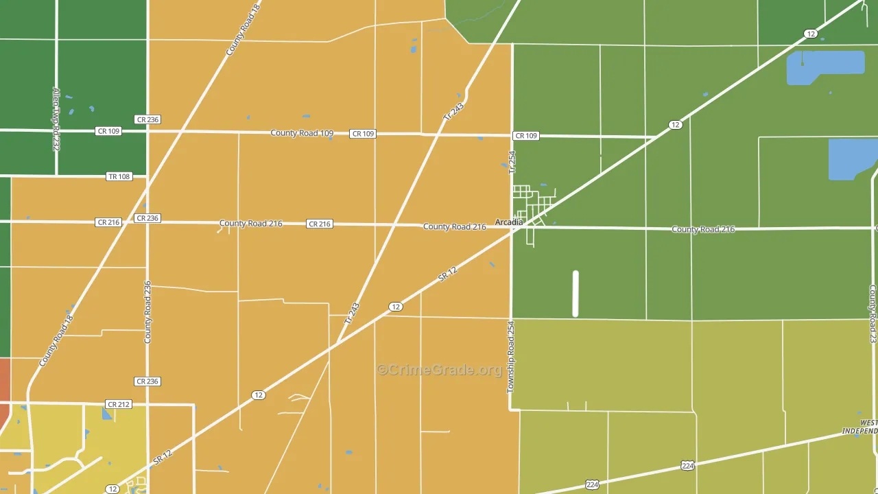 Arcadia, OH Map of Drug-Related Crime Rates