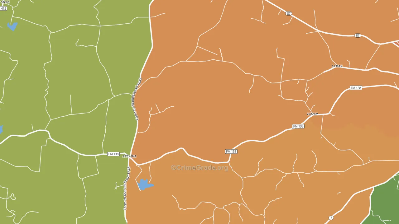 Arcadia, TX Map of Drug-Related Crime Rates