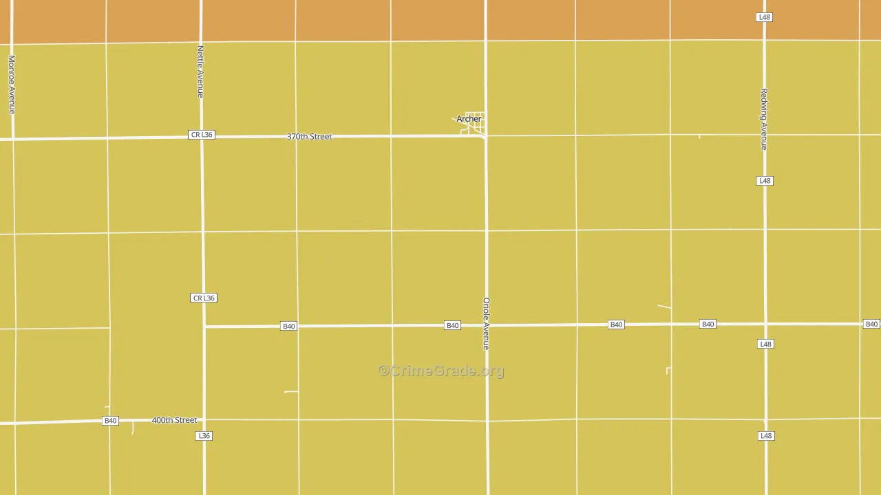 Archer, IA Map of Drug-Related Crime Rates