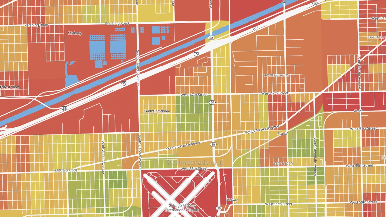 Archer Limits, Chicago, IL Map of Drug-Related Crime Rates