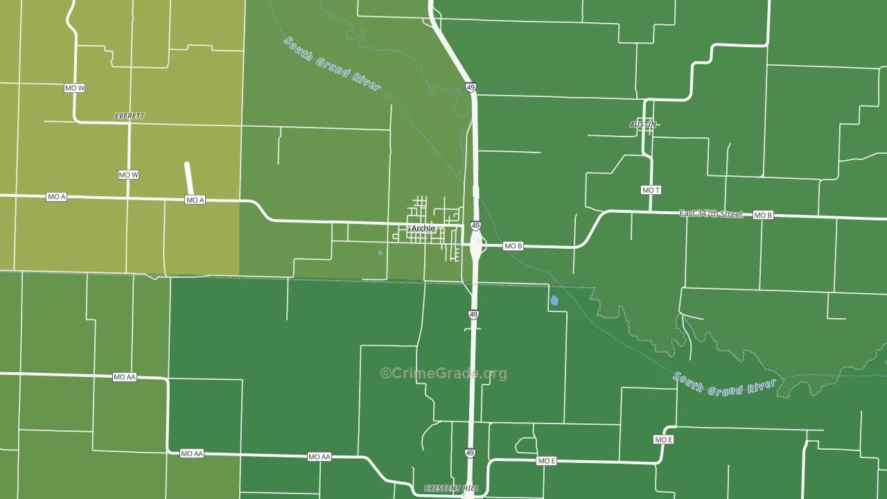 Archie, MO Map of Drug-Related Crime Rates