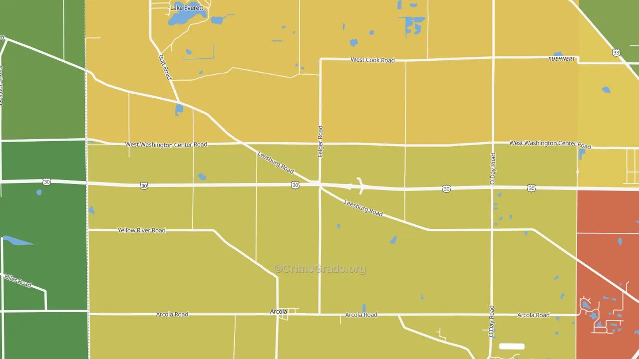 Arcola, IN Map of Drug-Related Crime Rates
