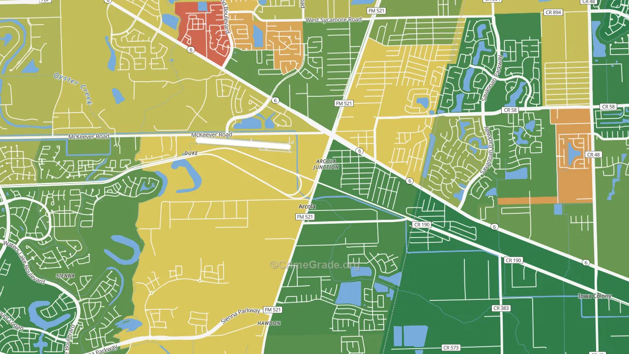 Arcola, TX Map of Drug-Related Crime Rates