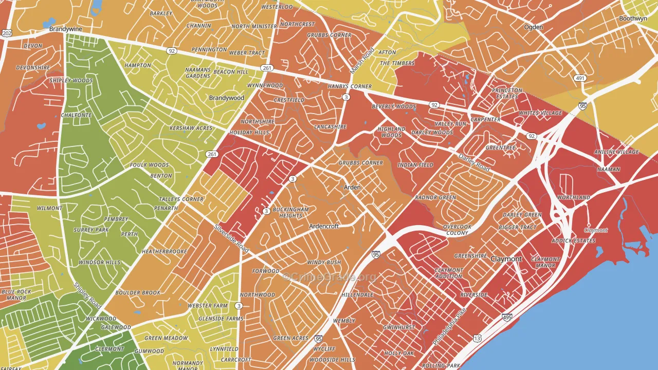 Arden, DE Map of Drug-Related Crime Rates