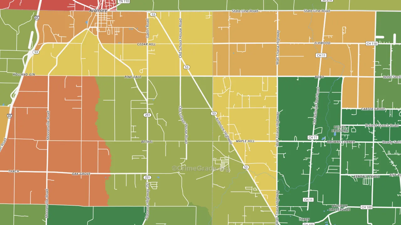 Ardmore, AL Map of Drug-Related Crime Rates