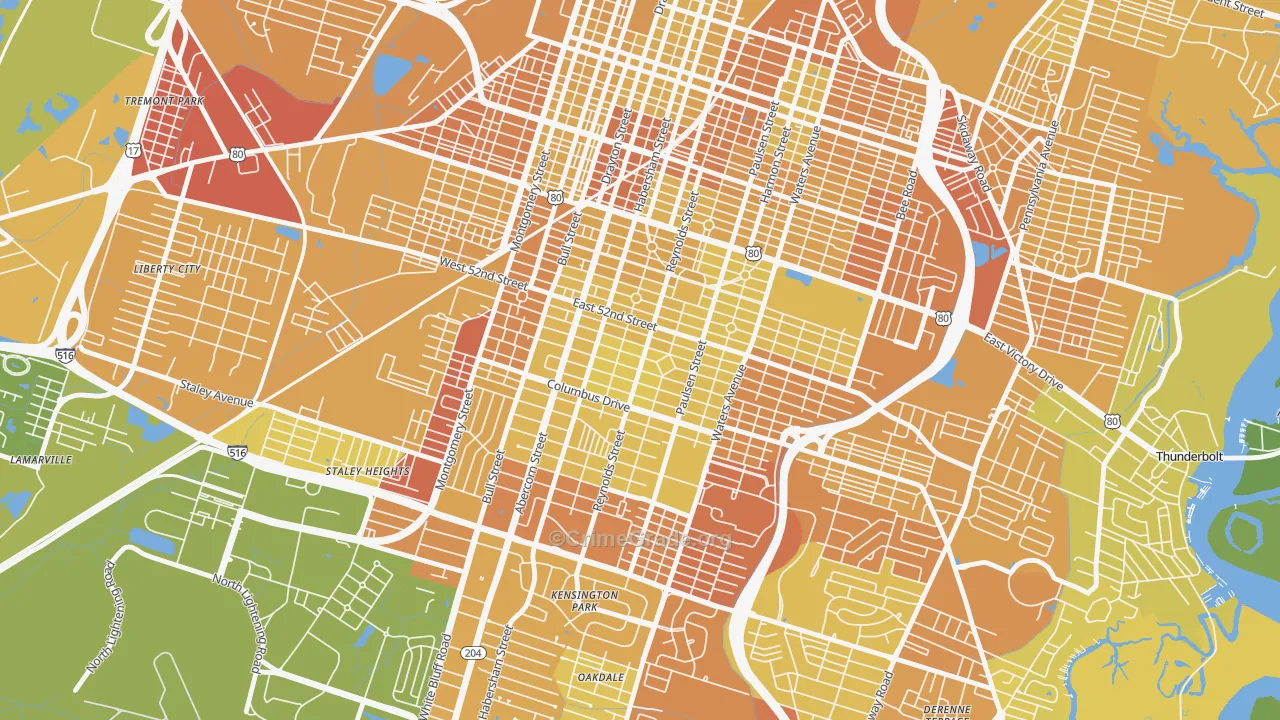 Ardmore-Gould Estates-Olin Heights, Savannah, GA Map of Drug-Related Crime Rates
