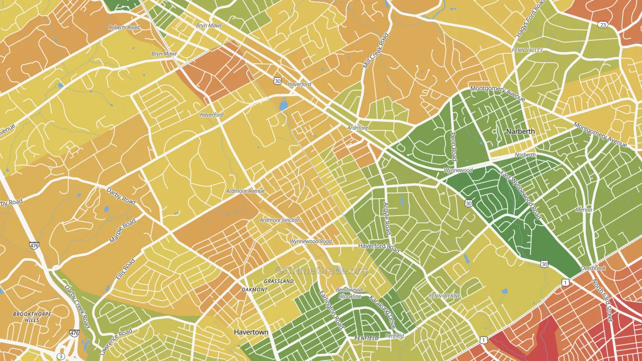 Ardmore, PA Map of Drug-Related Crime Rates