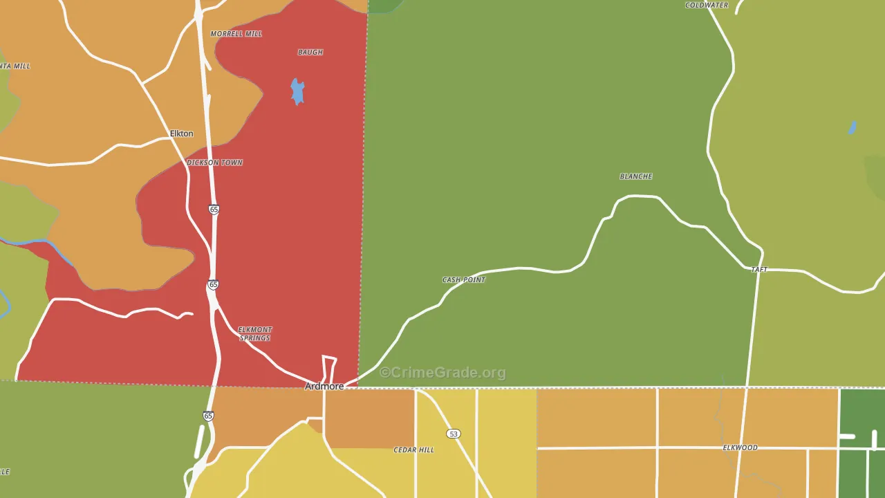 Ardmore, TN Map of Drug-Related Crime Rates