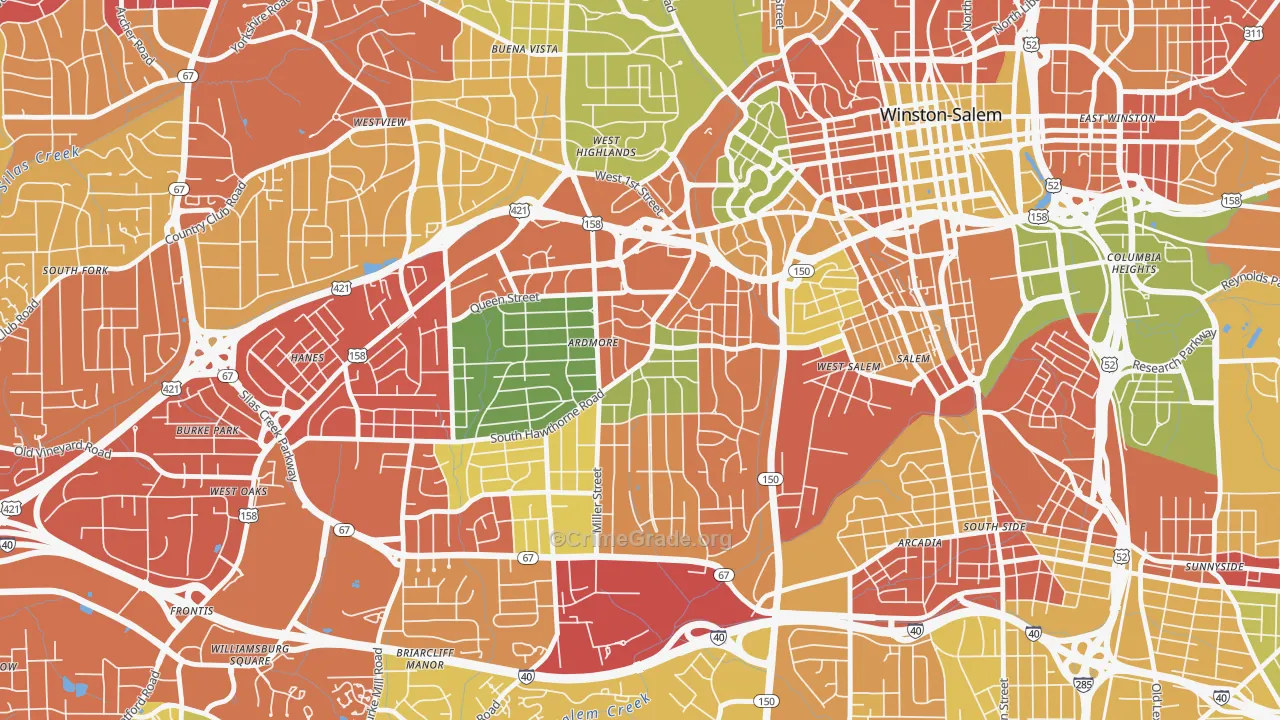 Ardmore, Winston-Salem, NC Map of Drug-Related Crime Rates