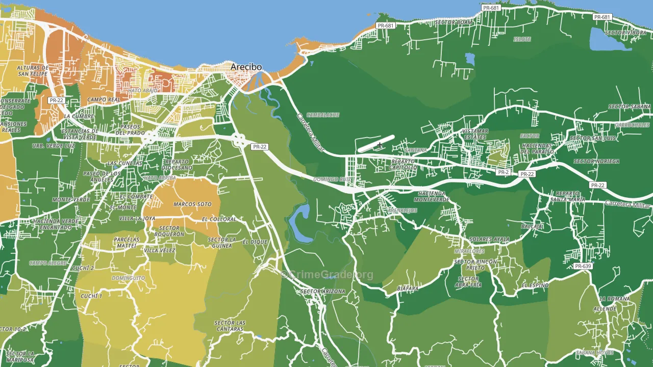Arecibo Municipio, PR Map of Drug-Related Crime Rates