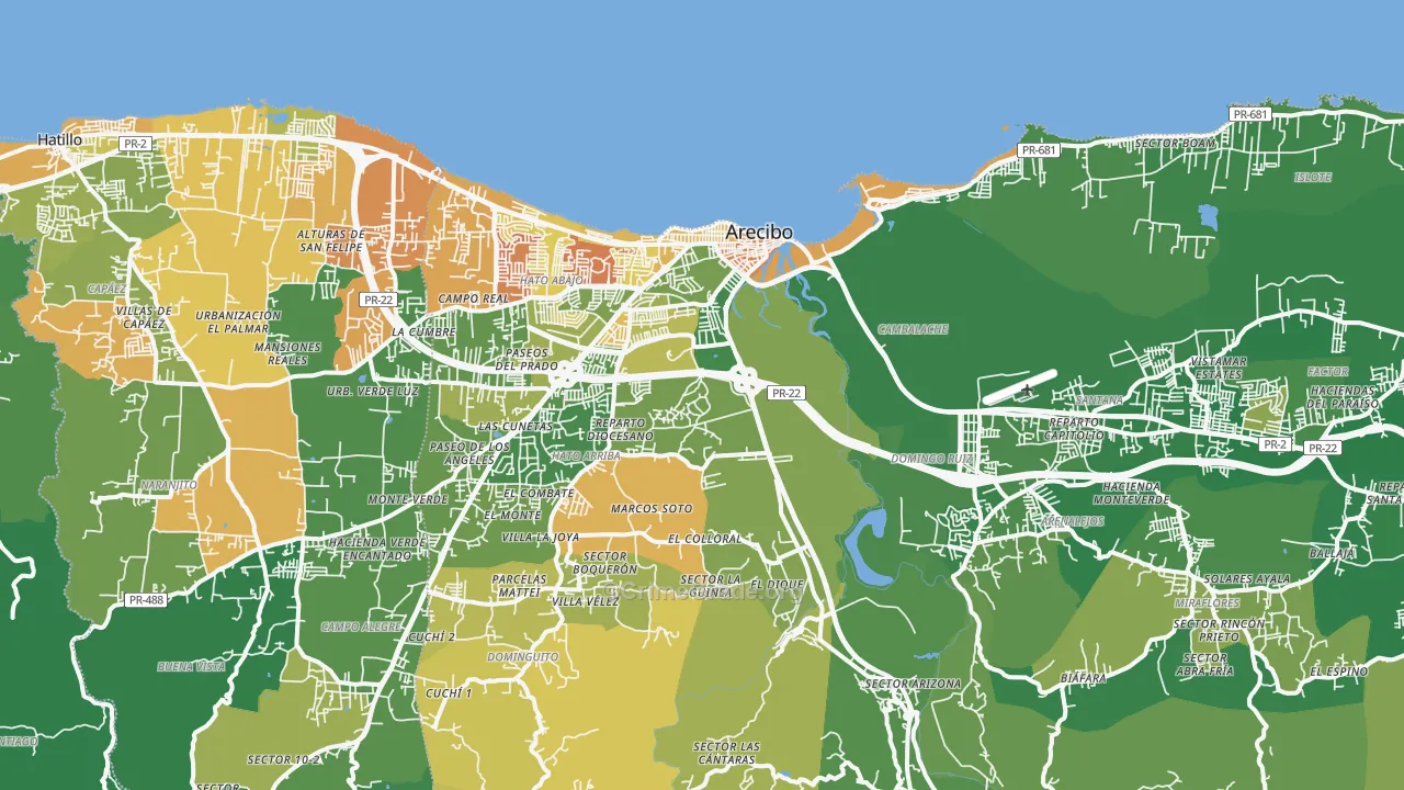 Arecibo, PR Map of Drug-Related Crime Rates