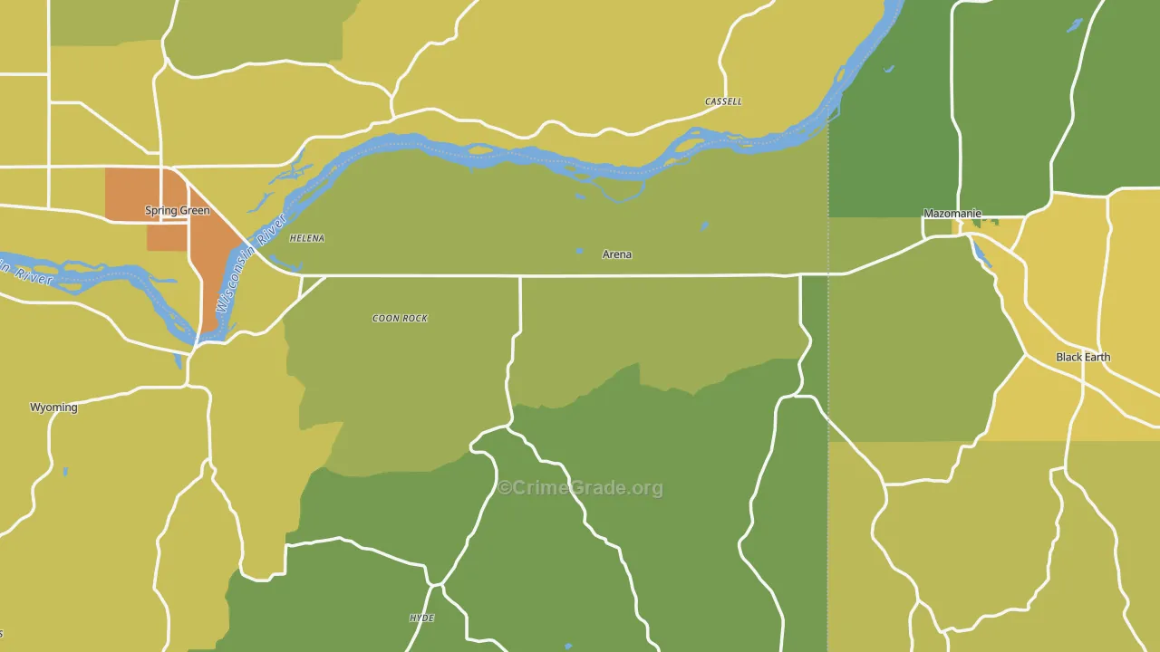 Arena, WI Map of Drug-Related Crime Rates