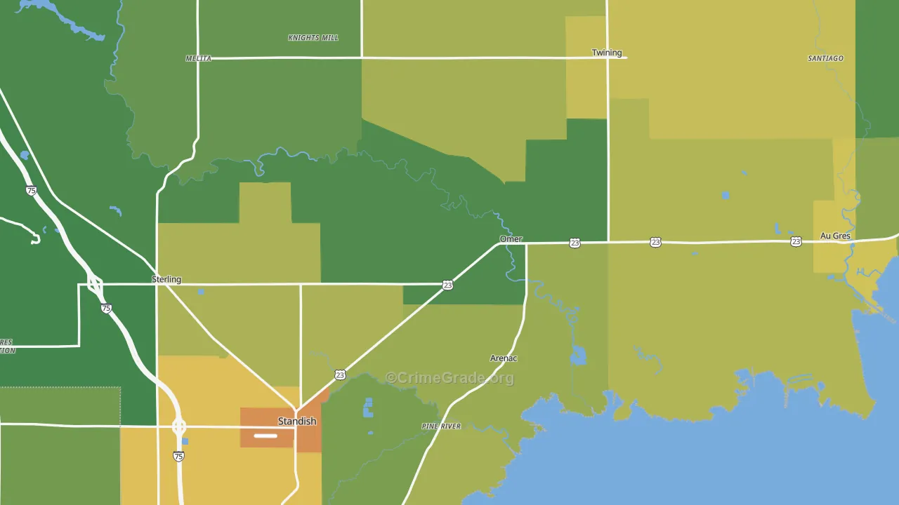 Arenac County, MI Map of Drug-Related Crime Rates