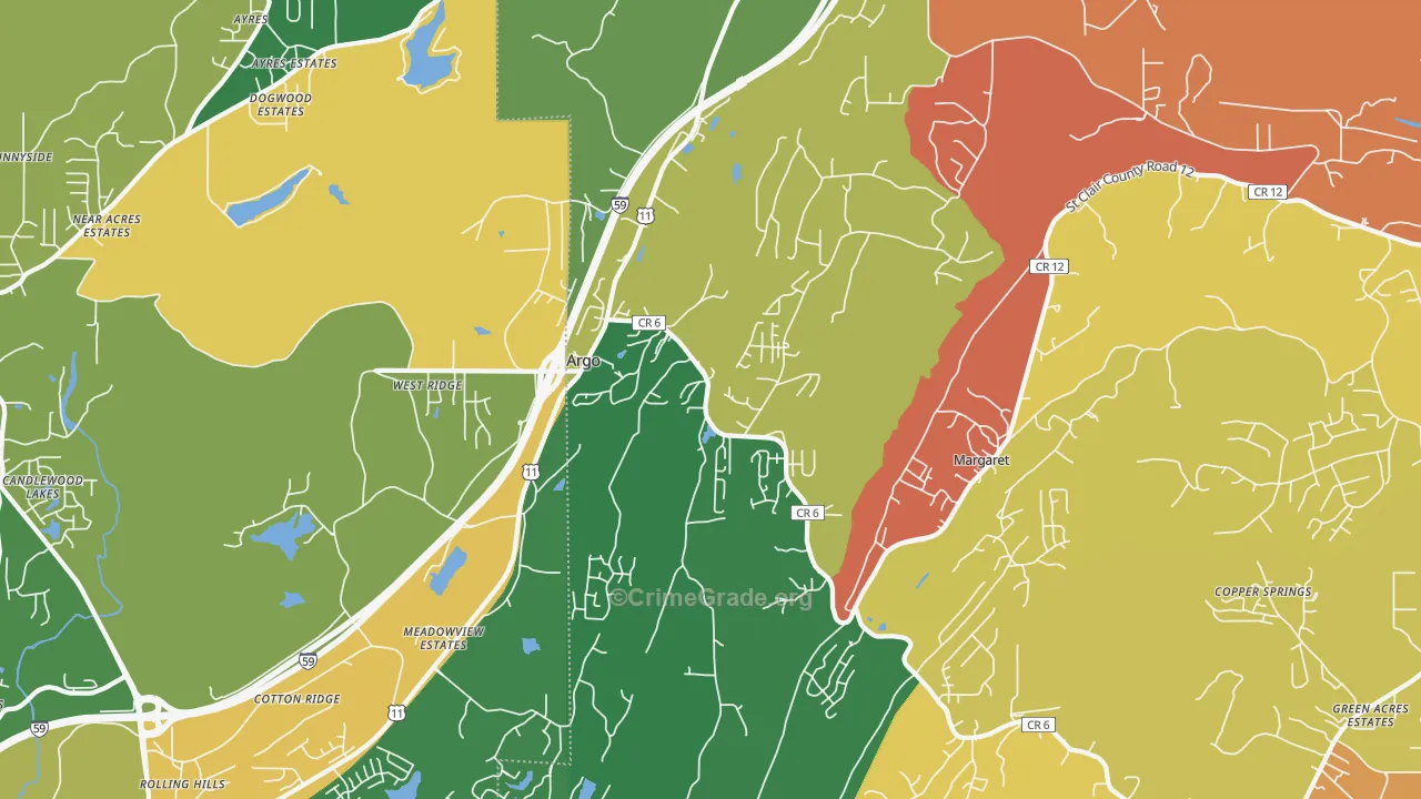 Argo, AL Map of Drug-Related Crime Rates