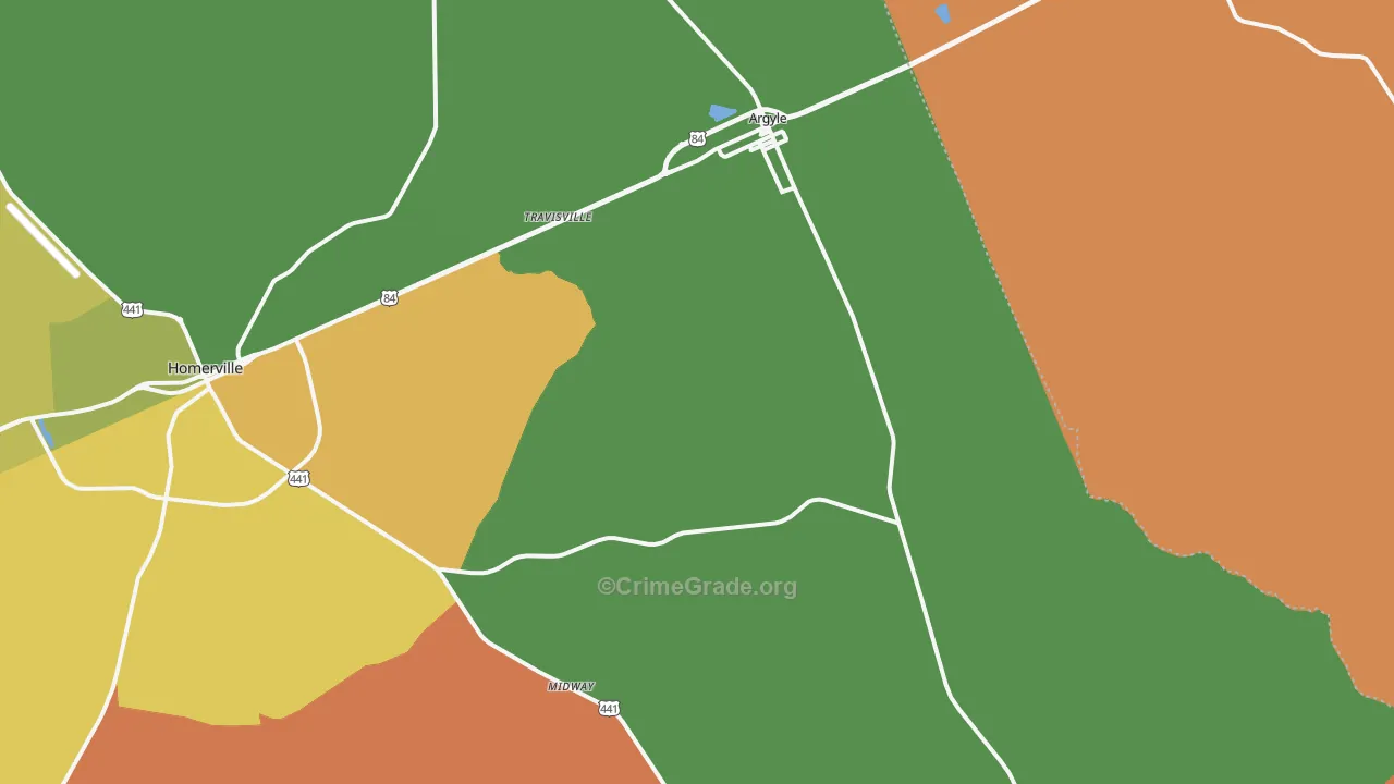 Argyle, GA Map of Drug-Related Crime Rates