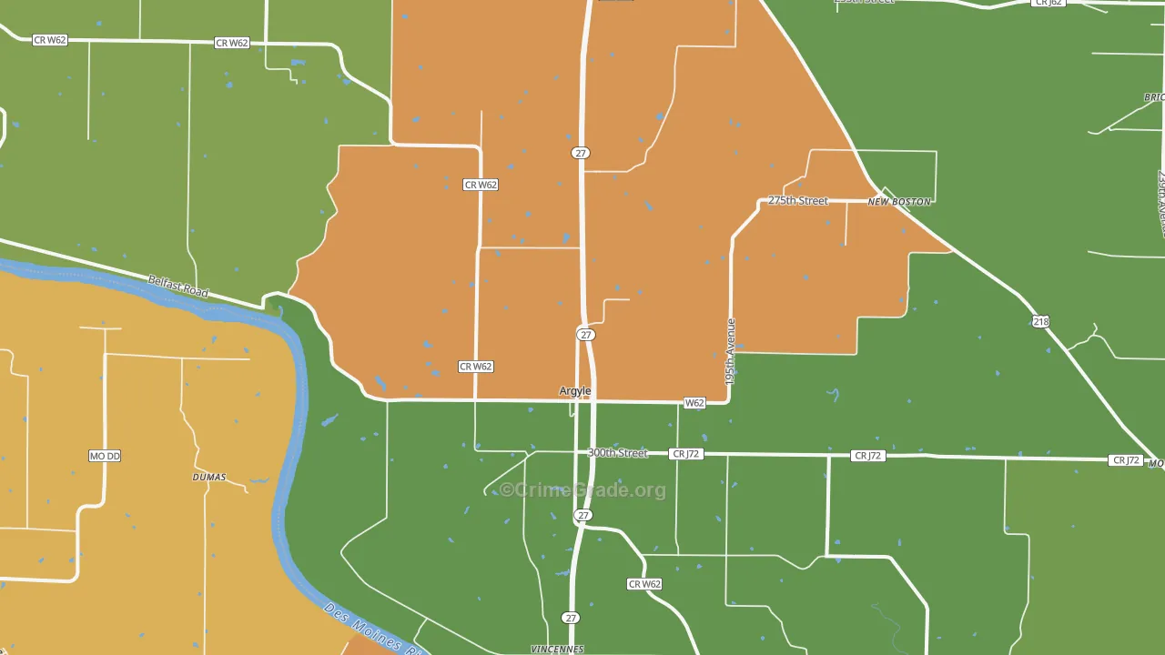 Argyle, IA Map of Drug-Related Crime Rates