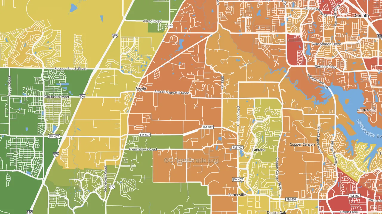 Argyle, TX Map of Drug-Related Crime Rates
