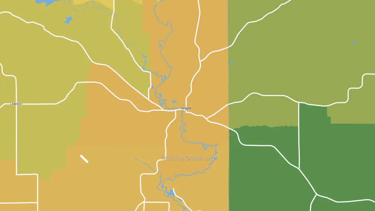 Argyle, WI Map of Drug-Related Crime Rates