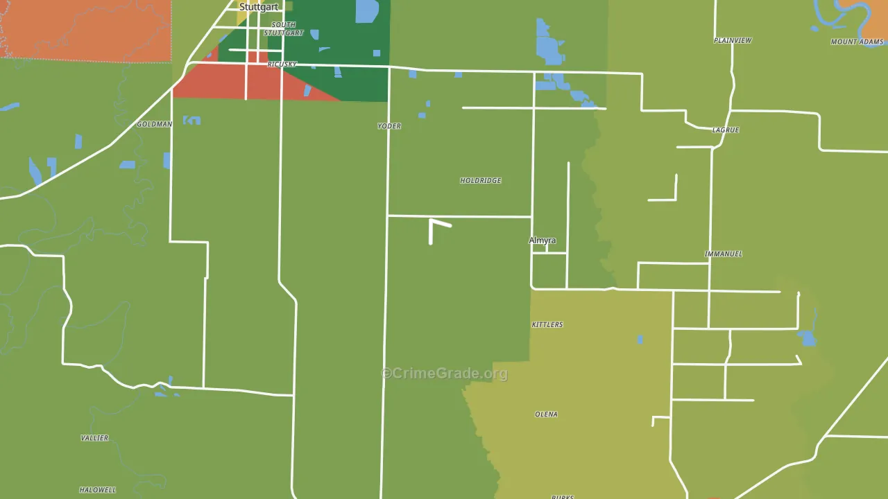 Arkansas County, AR Map of Drug-Related Crime Rates