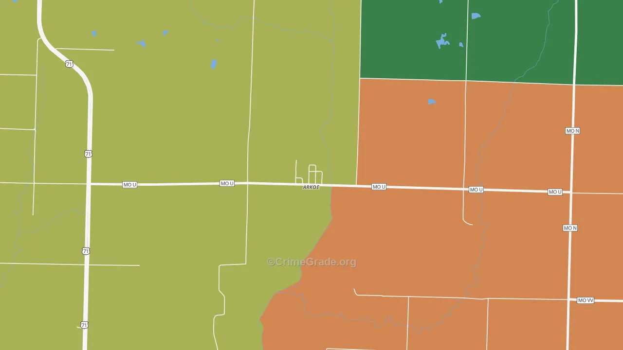 Arkoe, MO Map of Drug-Related Crime Rates