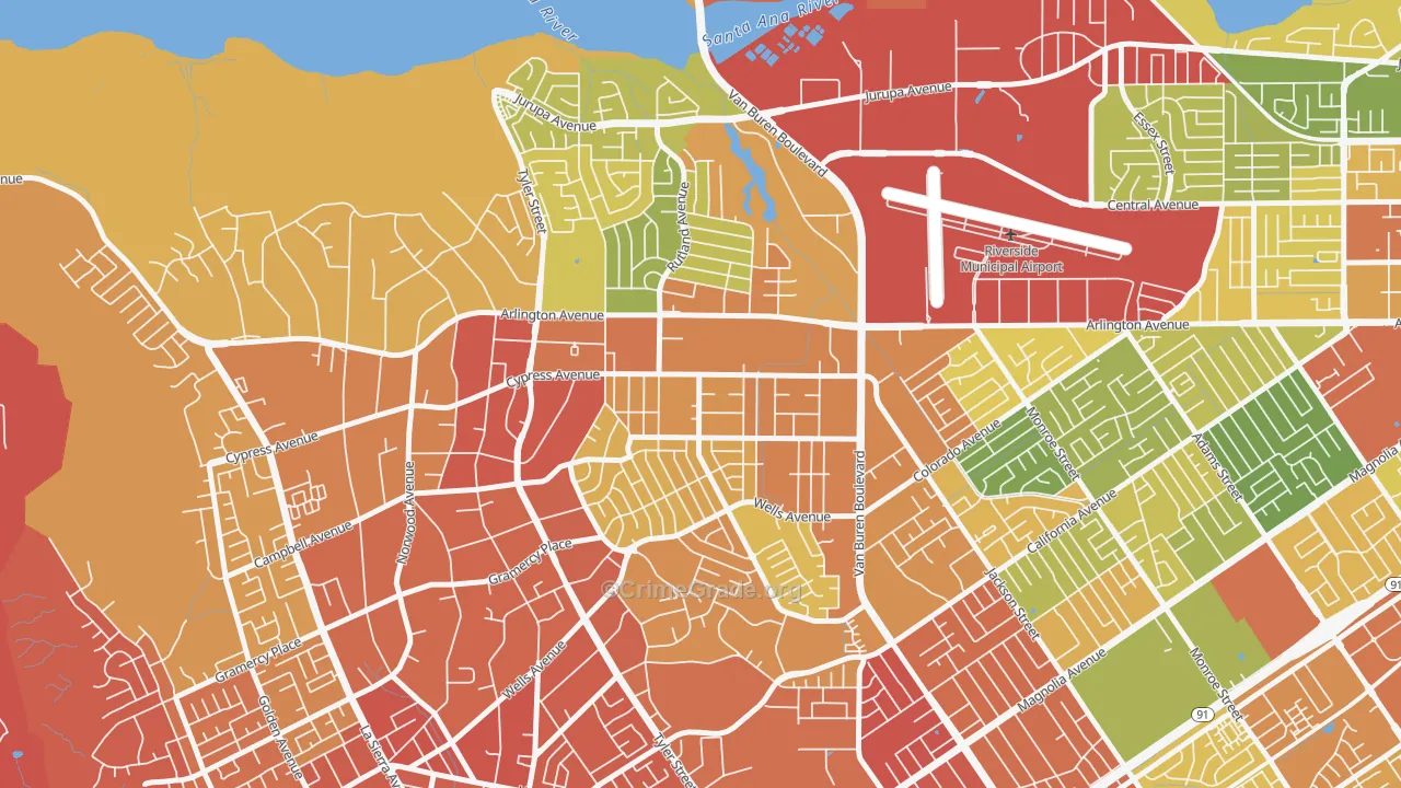 Arlanza, Riverside, CA Map of Drug-Related Crime Rates