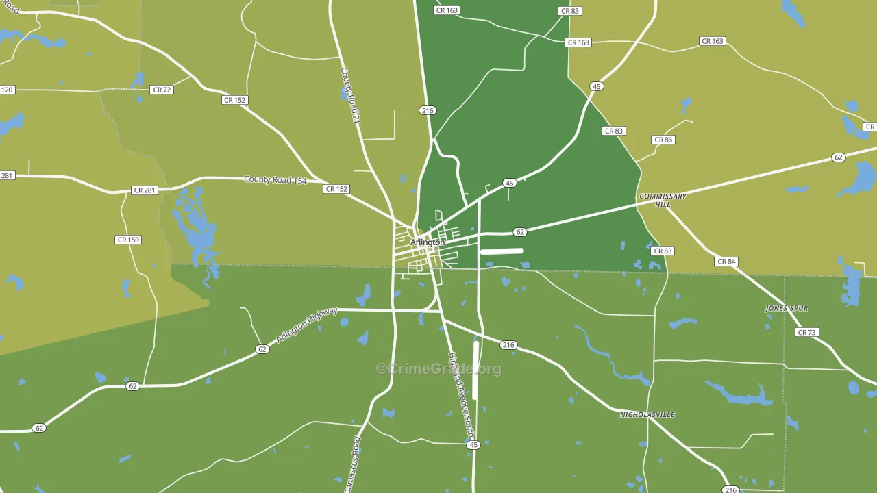 Arlington, GA Map of Drug-Related Crime Rates