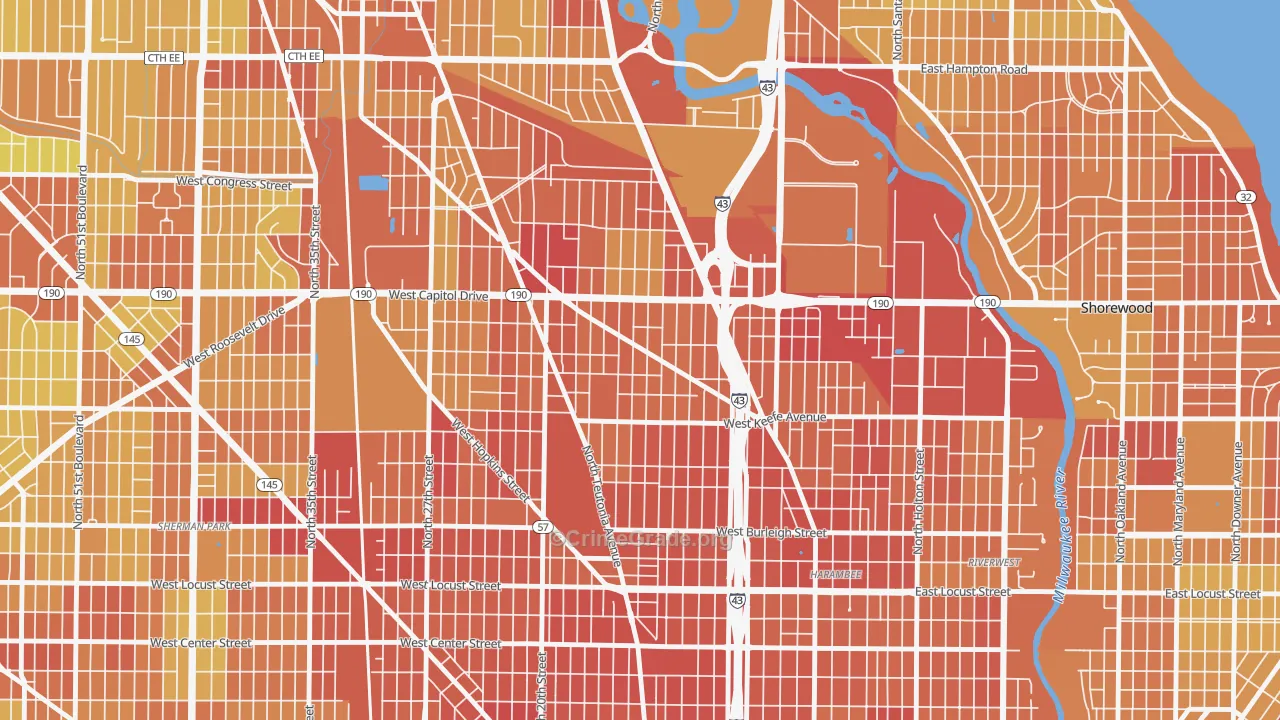 Arlington Heights, Milwaukee, WI Map of Drug-Related Crime Rates