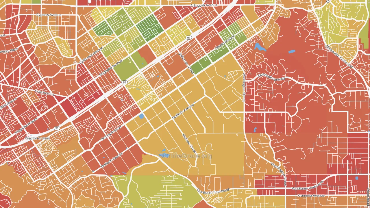 Arlington Heights, Riverside, CA Map of Drug-Related Crime Rates