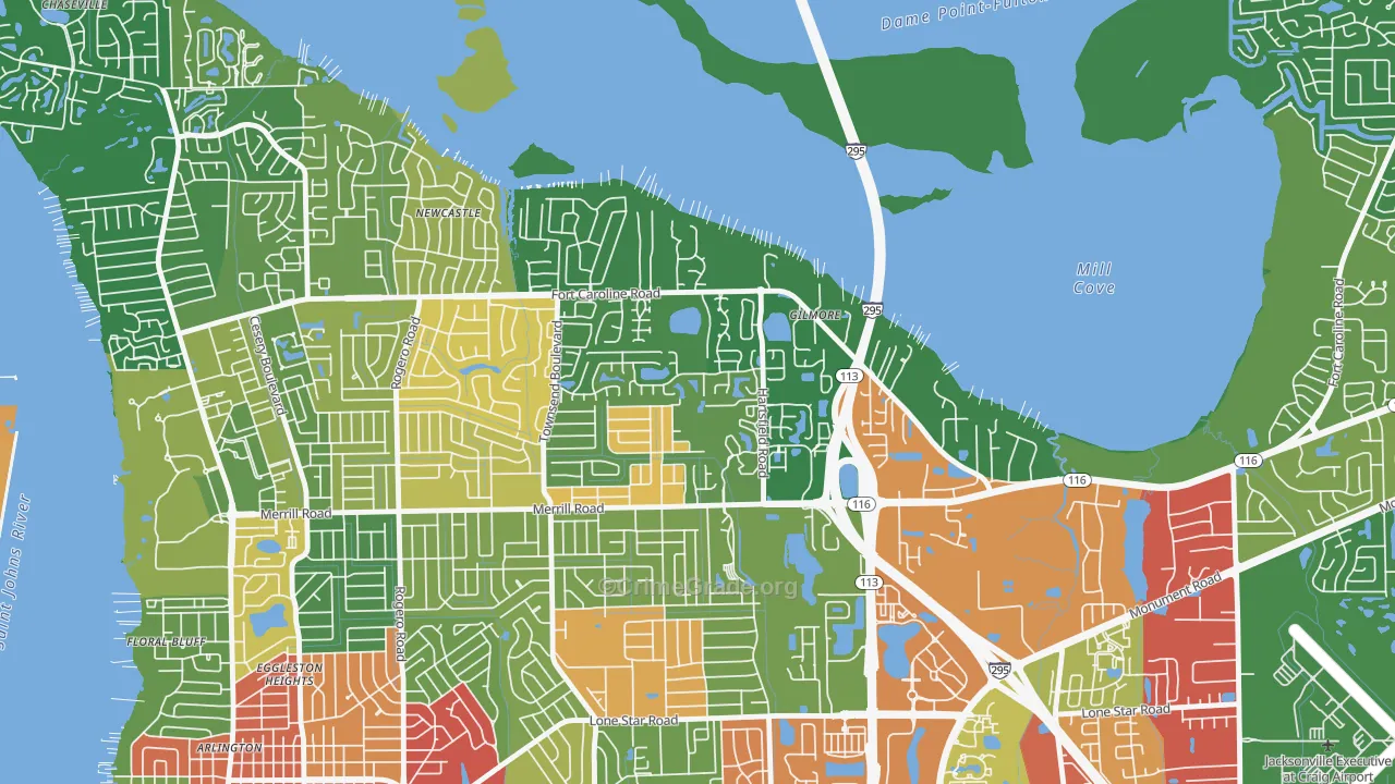 Arlington Hills, Jacksonville, FL Map of Drug-Related Crime Rates