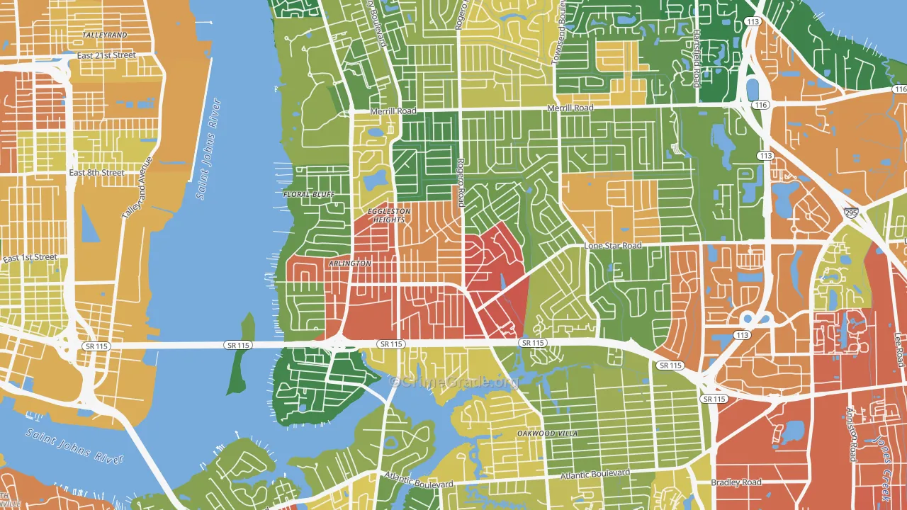 Arlington, Jacksonville, FL Map of Drug-Related Crime Rates
