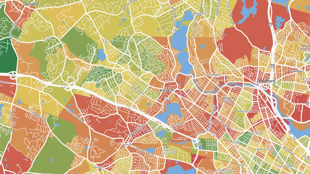 Arlington, MA Map of Drug-Related Crime Rates