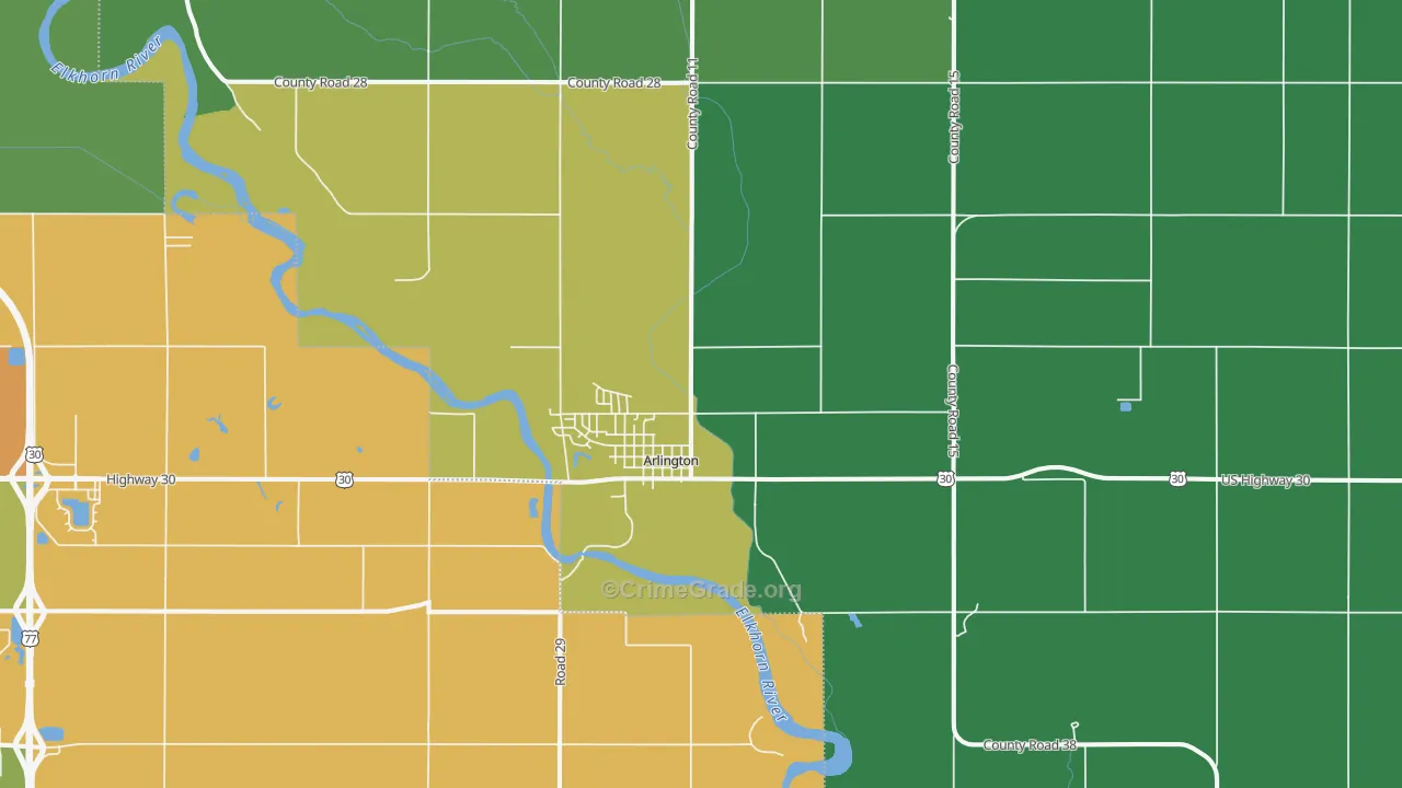 Arlington, NE Map of Drug-Related Crime Rates
