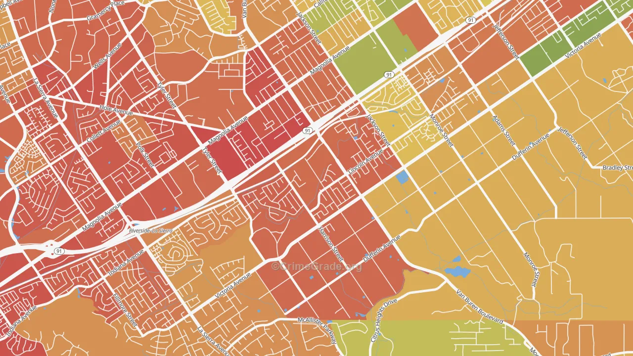 Arlington South, Riverside, CA Map of Drug-Related Crime Rates