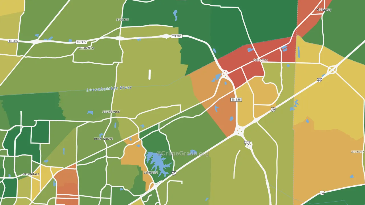 Arlington, TN Map of Drug-Related Crime Rates