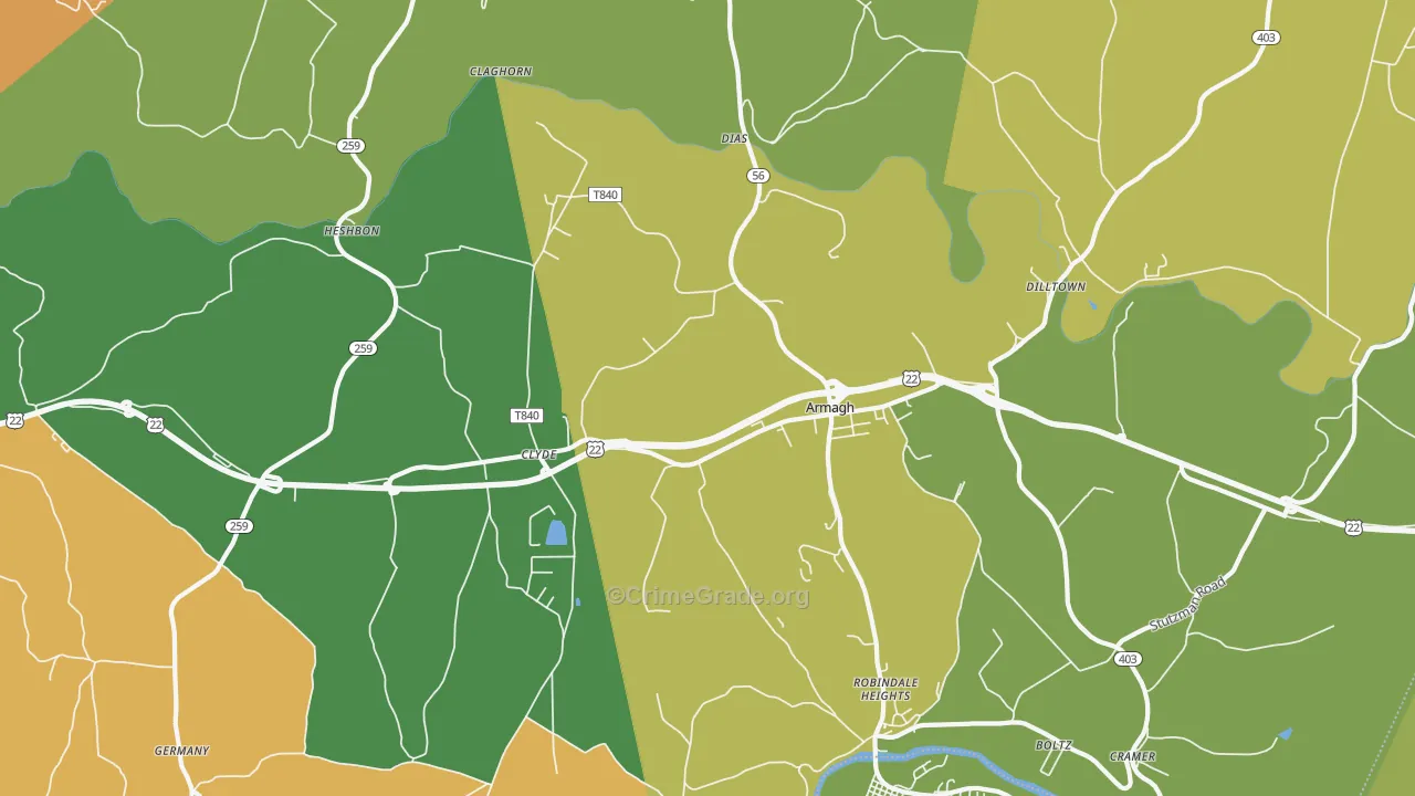 Armagh, PA Map of Drug-Related Crime Rates