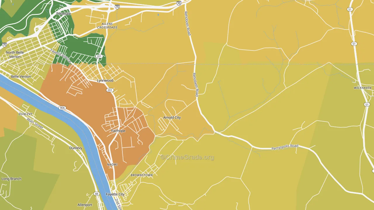 Arnold City, PA Map of Drug-Related Crime Rates