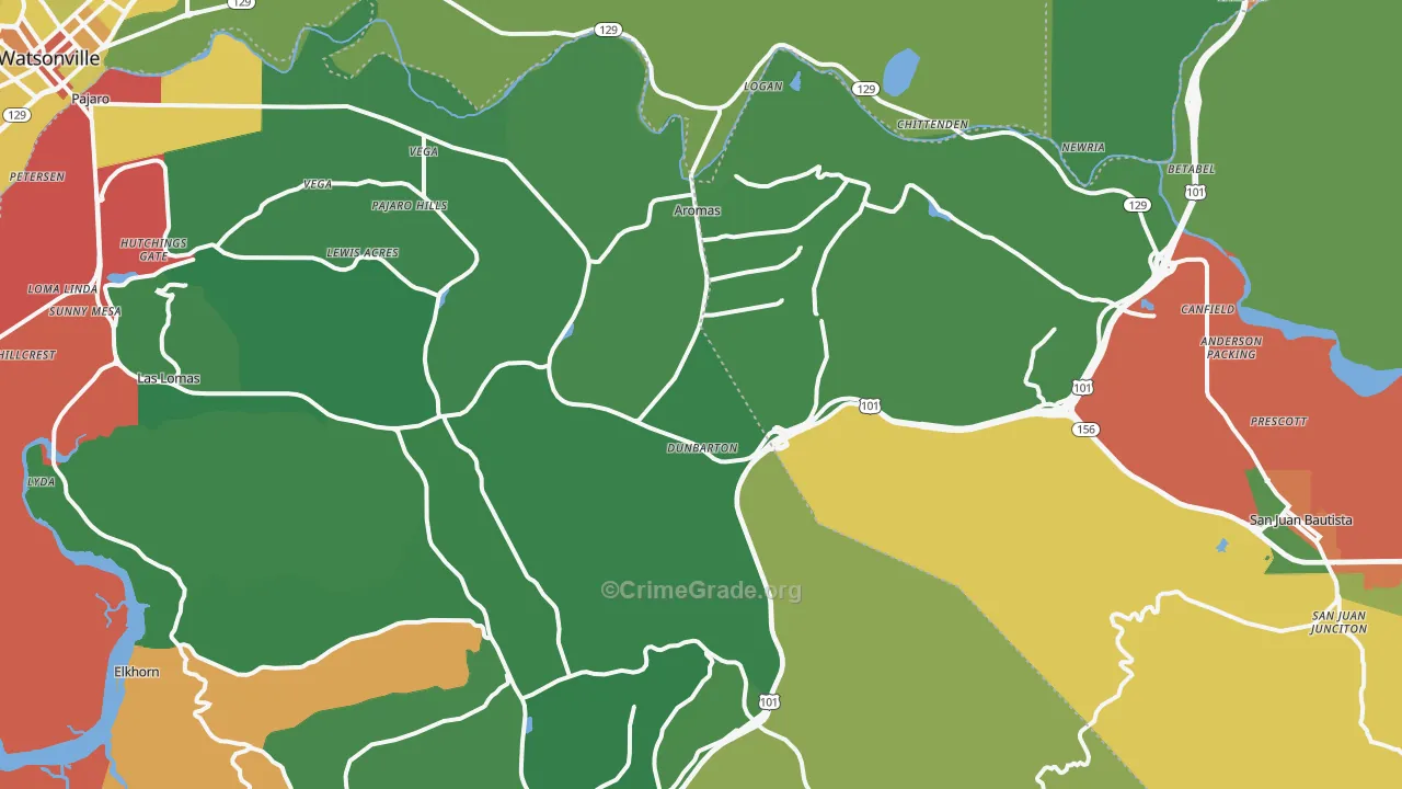 Aromas, CA Map of Drug-Related Crime Rates