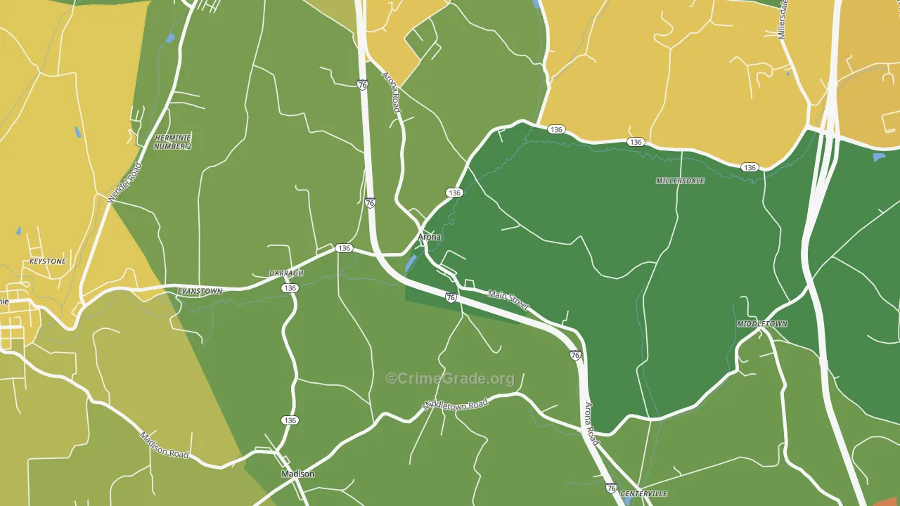 Arona, PA Map of Drug-Related Crime Rates