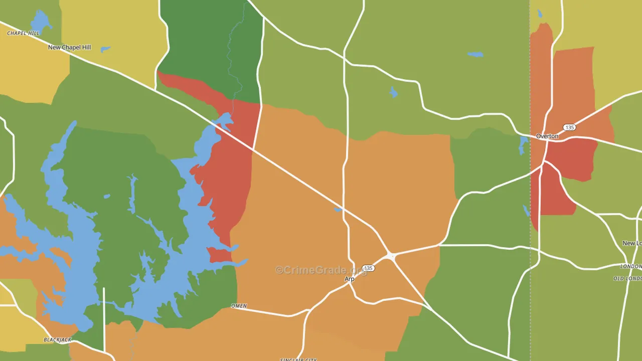 Arp, TX Map of Drug-Related Crime Rates