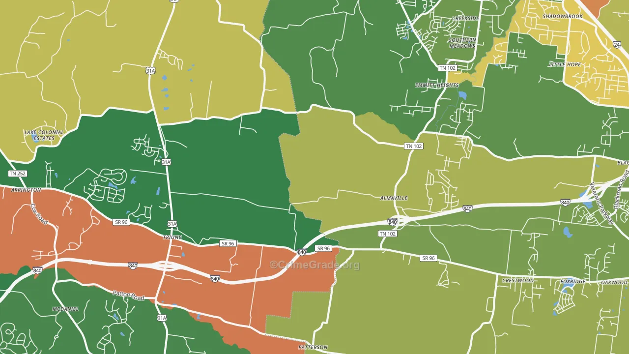 Arrington, TN Map of Drug-Related Crime Rates