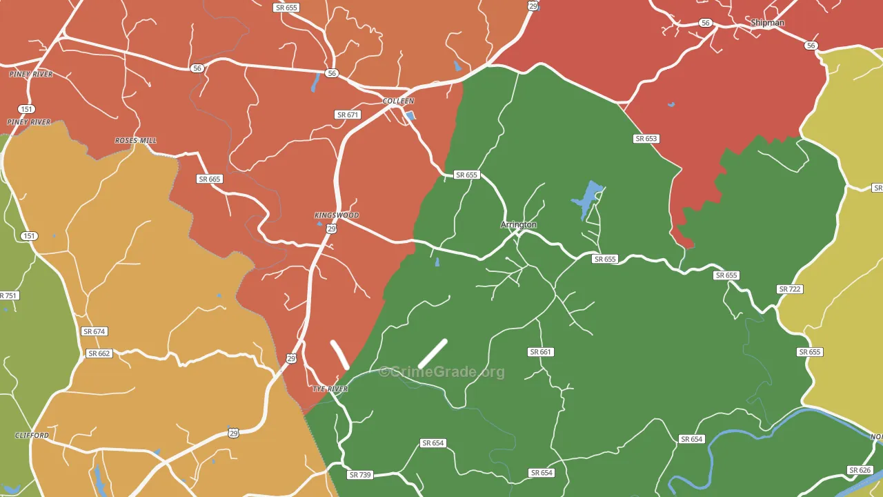 Arrington, VA Map of Drug-Related Crime Rates