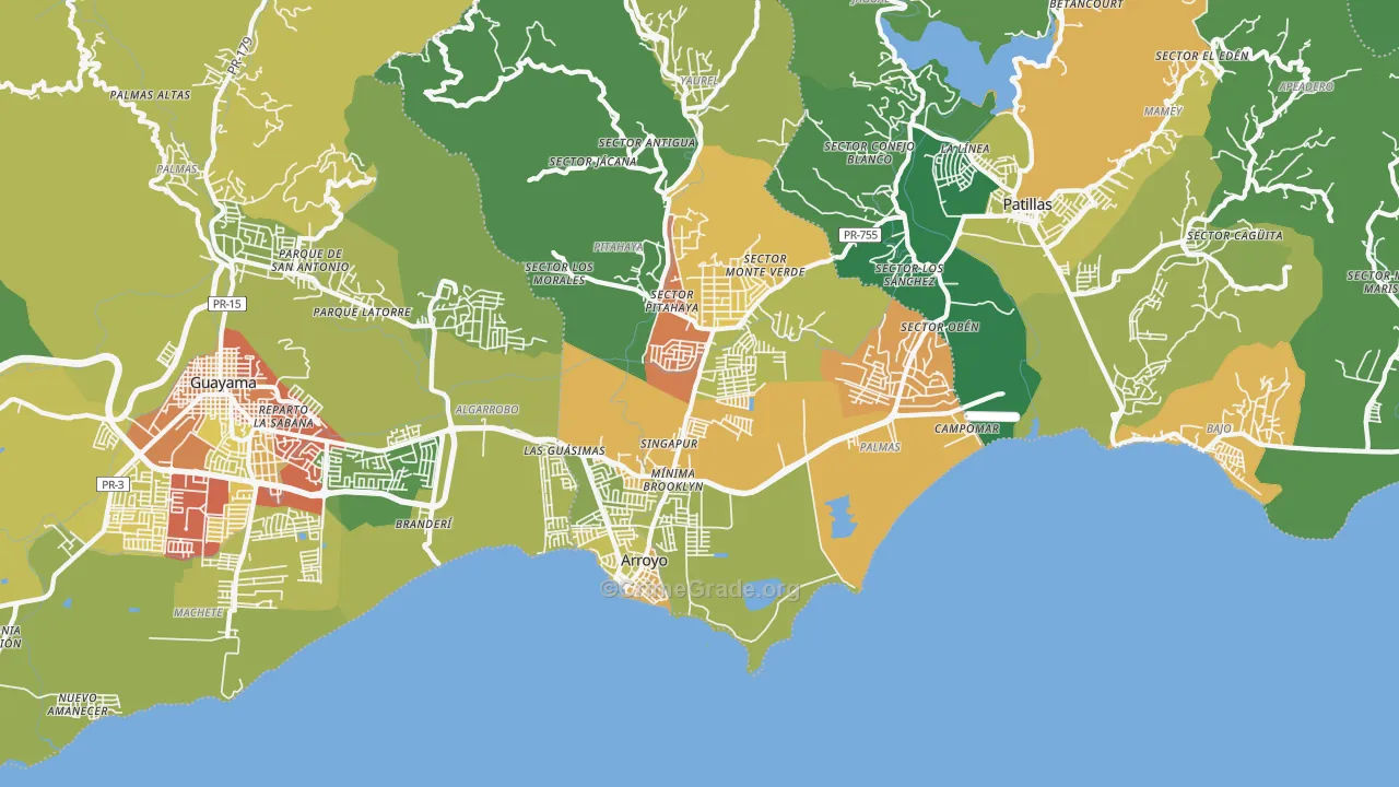 Arroyo Municipio, PR Map of Drug-Related Crime Rates