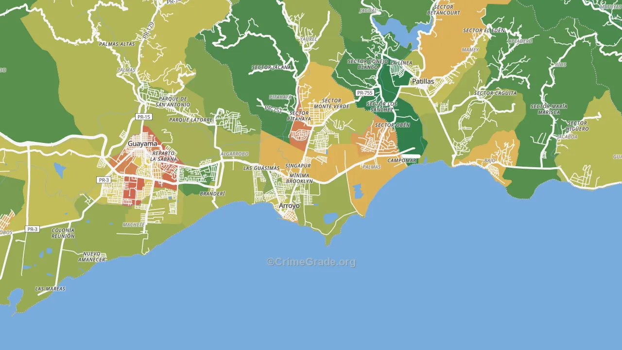 Arroyo, PR Map of Drug-Related Crime Rates