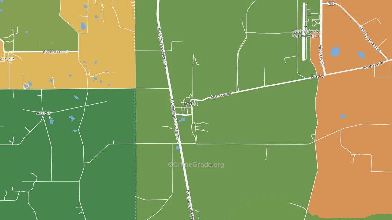 Artesia, MS Map of Drug-Related Crime Rates