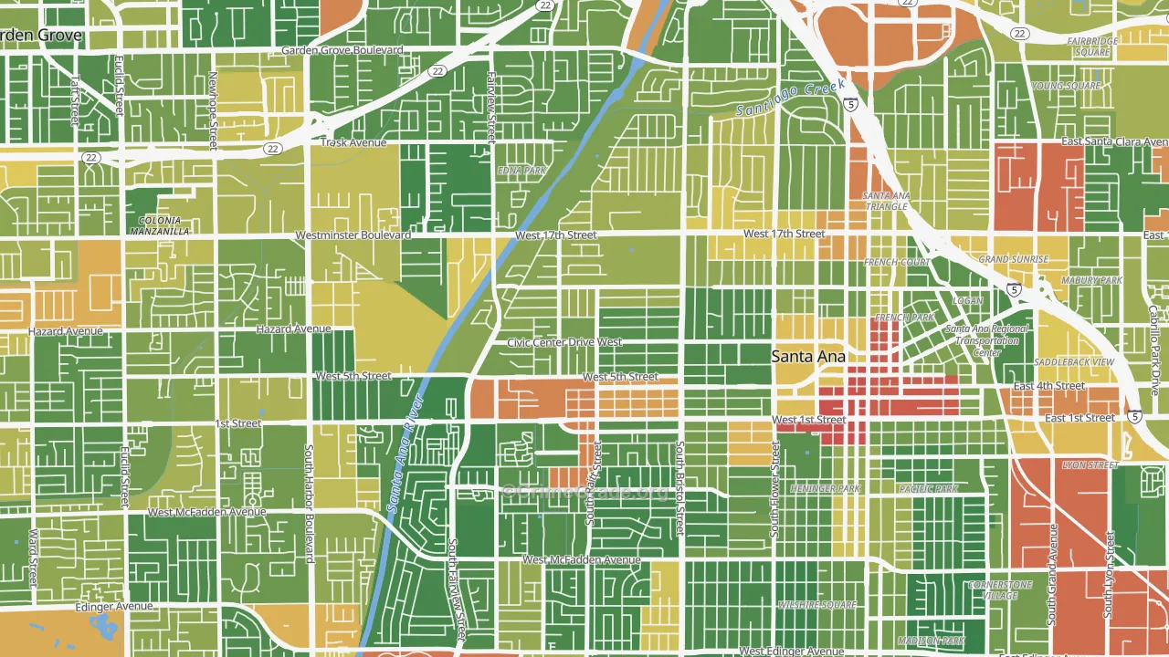 Artesia Pilar, Santa Ana, CA Map of Drug-Related Crime Rates