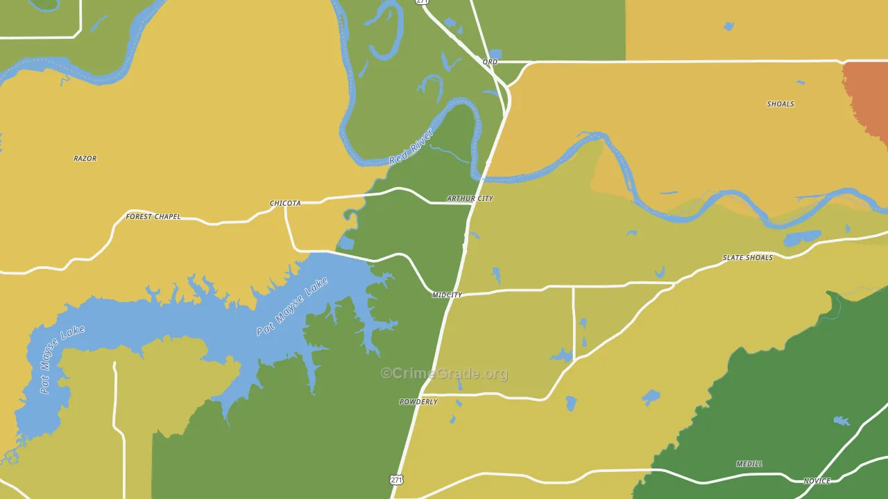 Arthur City, TX Map of Drug-Related Crime Rates