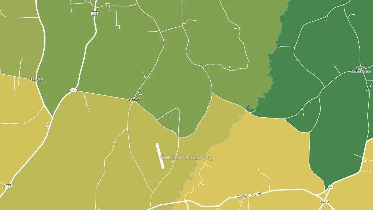 Asbury, AL Map of Drug-Related Crime Rates
