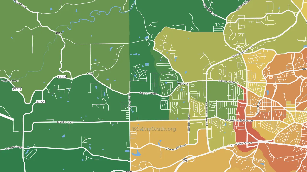Asbury, IA Map of Drug-Related Crime Rates